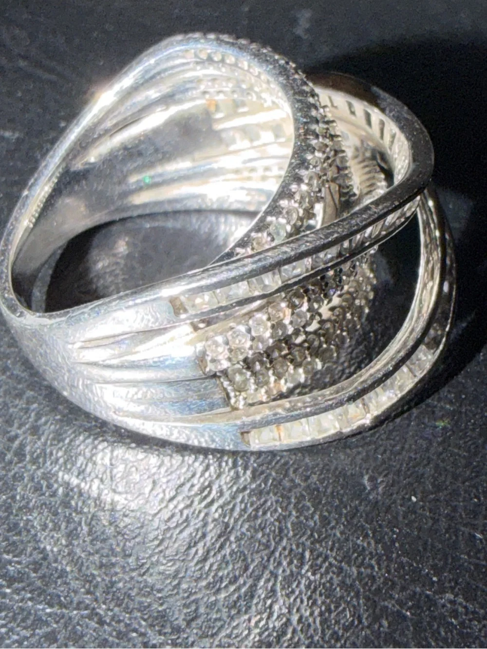 JTV CZ Rhodium over Sterling Silver Multi-Row Wave Ring - Size 7